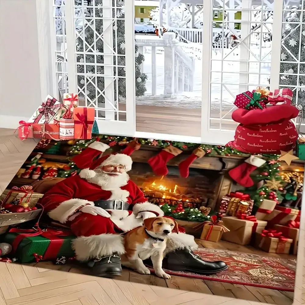 1PCS Christmas Snowflake Area Mat Red with Gold and White Snowflakes  Living Room Bedroom Decoration Holiday Home Decoration