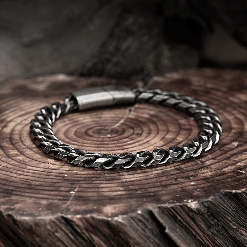 

Stainless Steel Single Row Denim Bracelet Men's buckle Cuban vintage Bangle Male Boyfriend Punk Classics Wristband jewelry Gifts