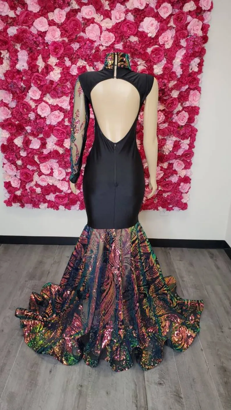 African American Prom Dresses Mermaid One-shoulder Long Sleeves Lace Black Girls Nigeria Robe De Soiree Evening Dress Gown