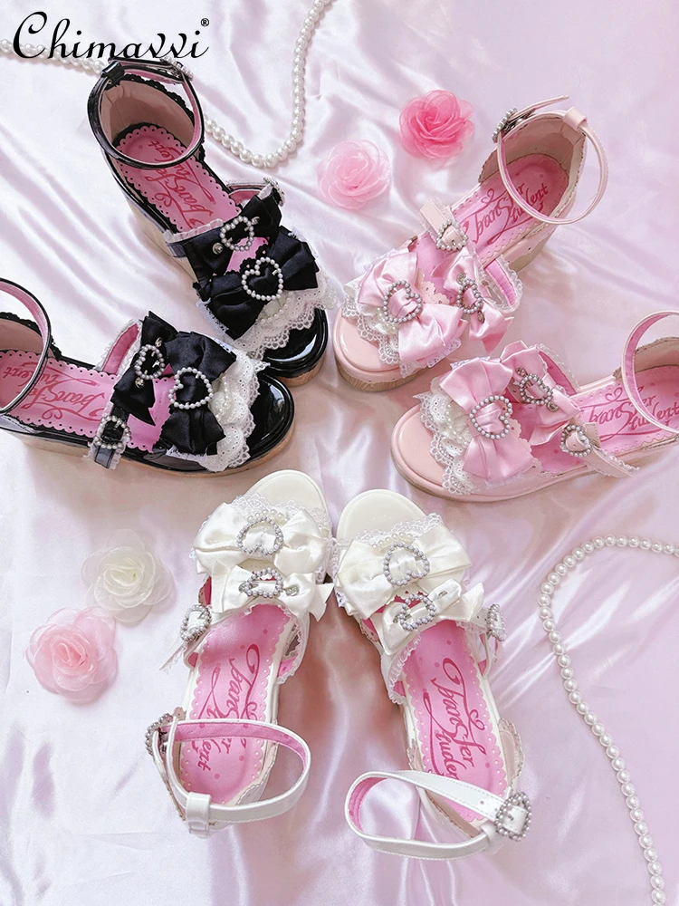

Original Vintage Thick-Soled Sandals Open Toe Summer 2025 New Japanese Sweet Style Cute Bow Princess Lolita High Heel Sandals