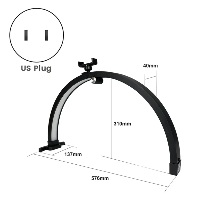 AA86 22 นิ้วโคมไฟความงาม 20W Touch Control Half Moon พับเล็บความงามพร้อมคลิปโทรศัพท์สีดํา US Plug