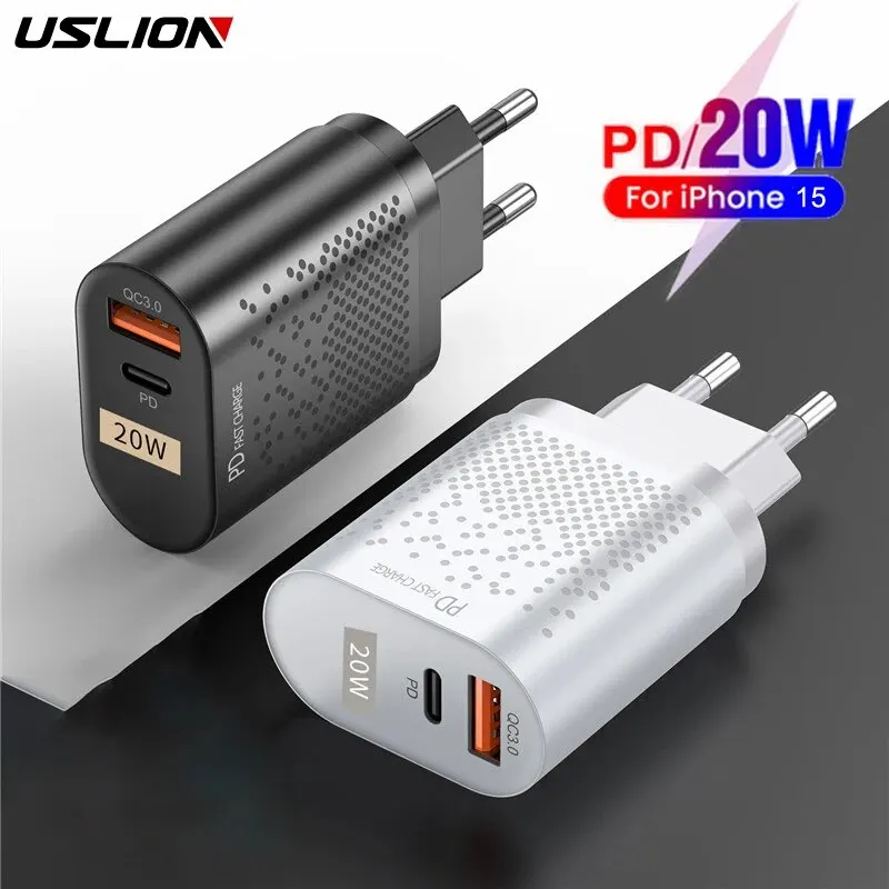 USLION 20W Mini USB Type C Charger Fast Charging Charger Quick Charge QC4.0 3.0 For iPhone 14 Samsung Xiaomi USB C Phone Charger