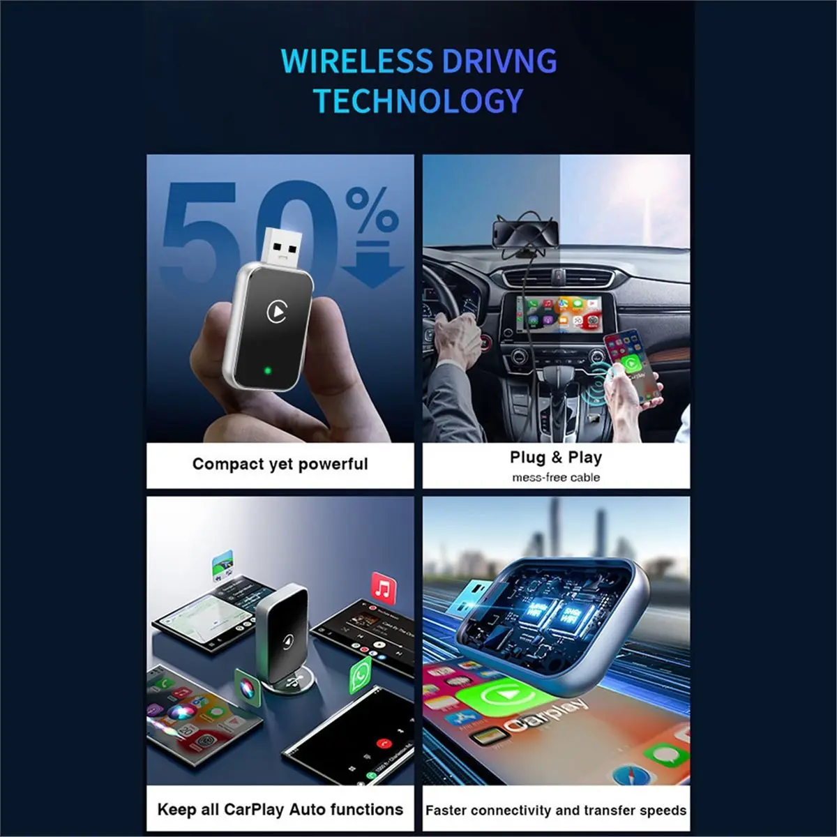 

Персональный беспроводной автомобильный адаптер Carplay 2 в 1, обновление Android AUTO Wi-Fi и Bluetooth, проводной CarPlay к беспроводному Carplay AI Box