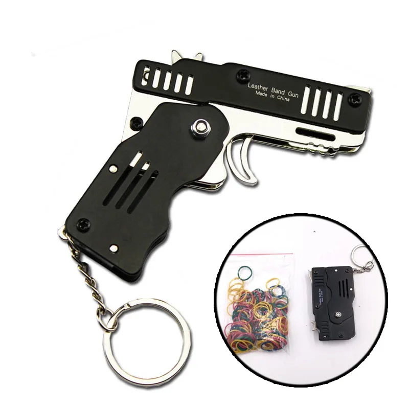 All Metal Mini can be Folded as a Key Ring Rubber Band Gun Children's Gift toy Six Bursts of Rubber Toy Pistol Toy Gun