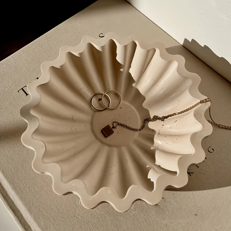 2-teiliges Silikonformen-Set, Origami-Wellenschale und gänseblümchenförmige Harzform, handgefertigte Gipsform für Blumenkerzen-Dekoration, Heimdekoration – Detail 8