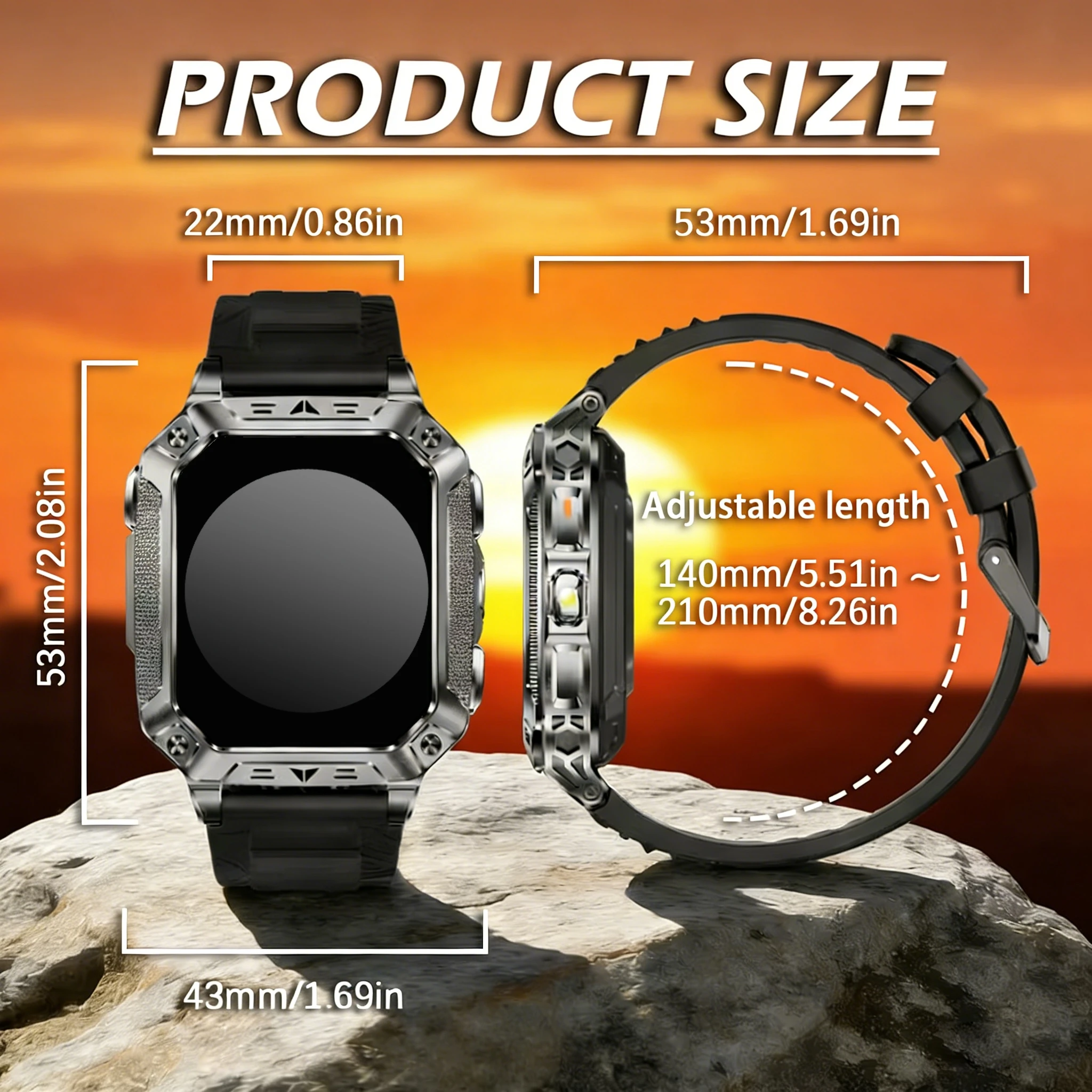 Men's outdoor smartwatch, LED flashlight, wireless calling, sports fitness, 1400mAh battery, waterproof, information reminder