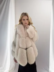 Nuovo cappotto di pelliccia di volpe in pelle intera di lusso leggero per donna inverno caldo di media lunghezza impiombato ​ ​ giacca in pelle con fodera in piumino