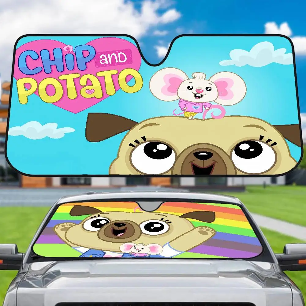 

Мультяшный C-чип и картофель, лобовое стекло автомобиля, солнцезащитный козырек, складной автомобильный солнцезащитный козырек, козырек для окна, УФ-отражатель, автомобили