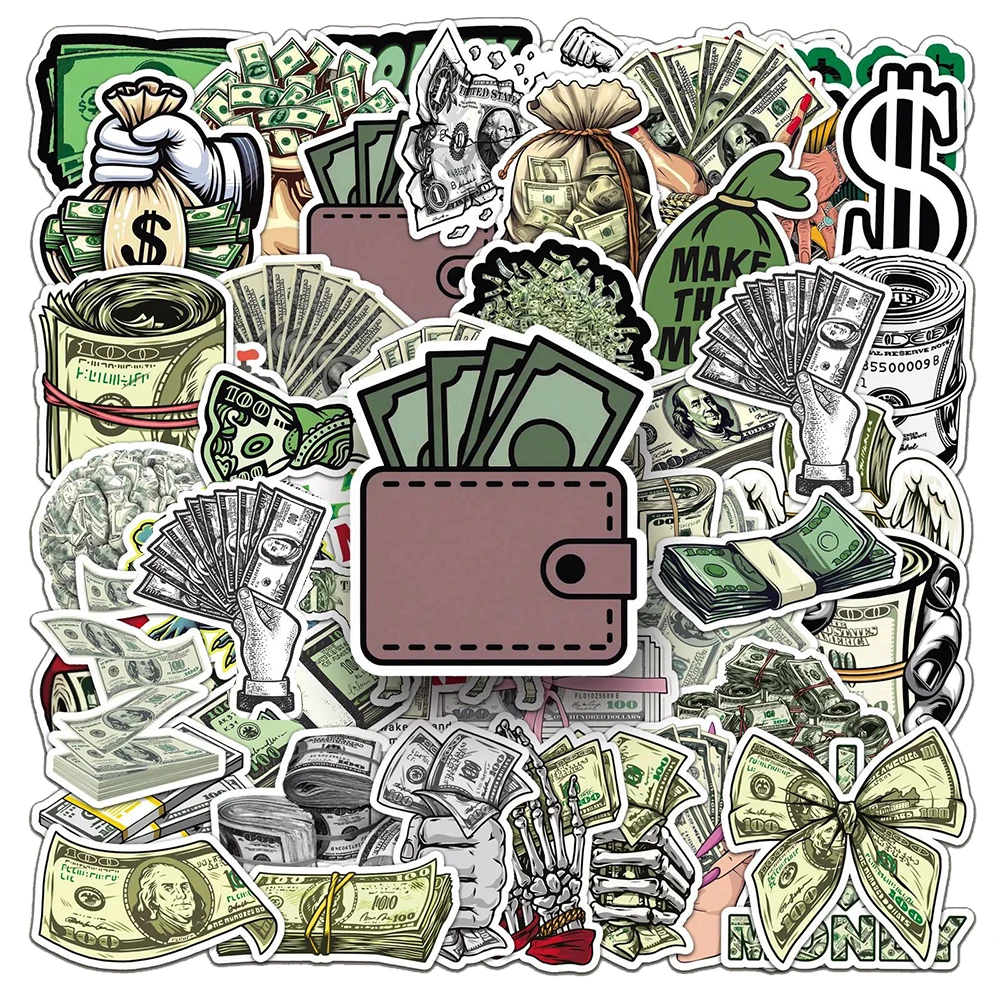 

10/30/50pcs Funny Cartoon Dollar Money Creative Stickers for Kid Toy DIY Stationery Phone Luggage Cool Banknote Graffiti Sticker