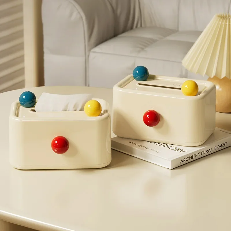 Cream Tissue Box Toilet Paper Storage Box Desktop Napkin Holder Cute Colorful Ball Bathroom Paper Dispenser Home Decoration