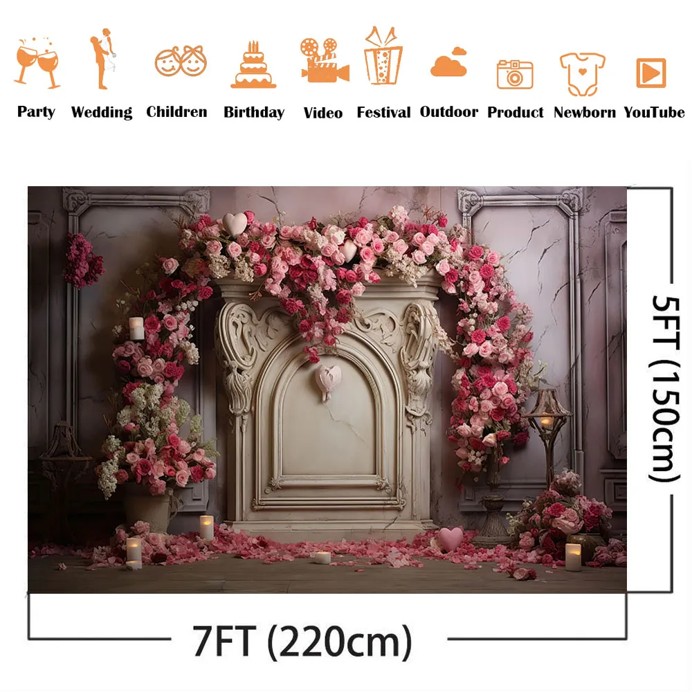 الوردي الزهور التصوير خلفية ، Vintage خلفية الرخام ، كعكة سحق صورة ، فوتوبوث الدعائم ، الأطفال حديثي الولادة ، عيد الحب