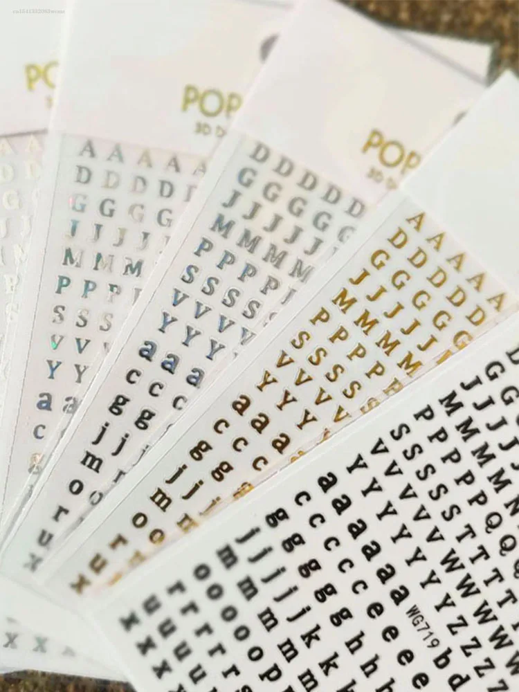 1PCS Small 26 Alphabet Letter Number Sticker Roman Letter Nail Stickers Uppercase  Golden Silver Black Letter Stickers