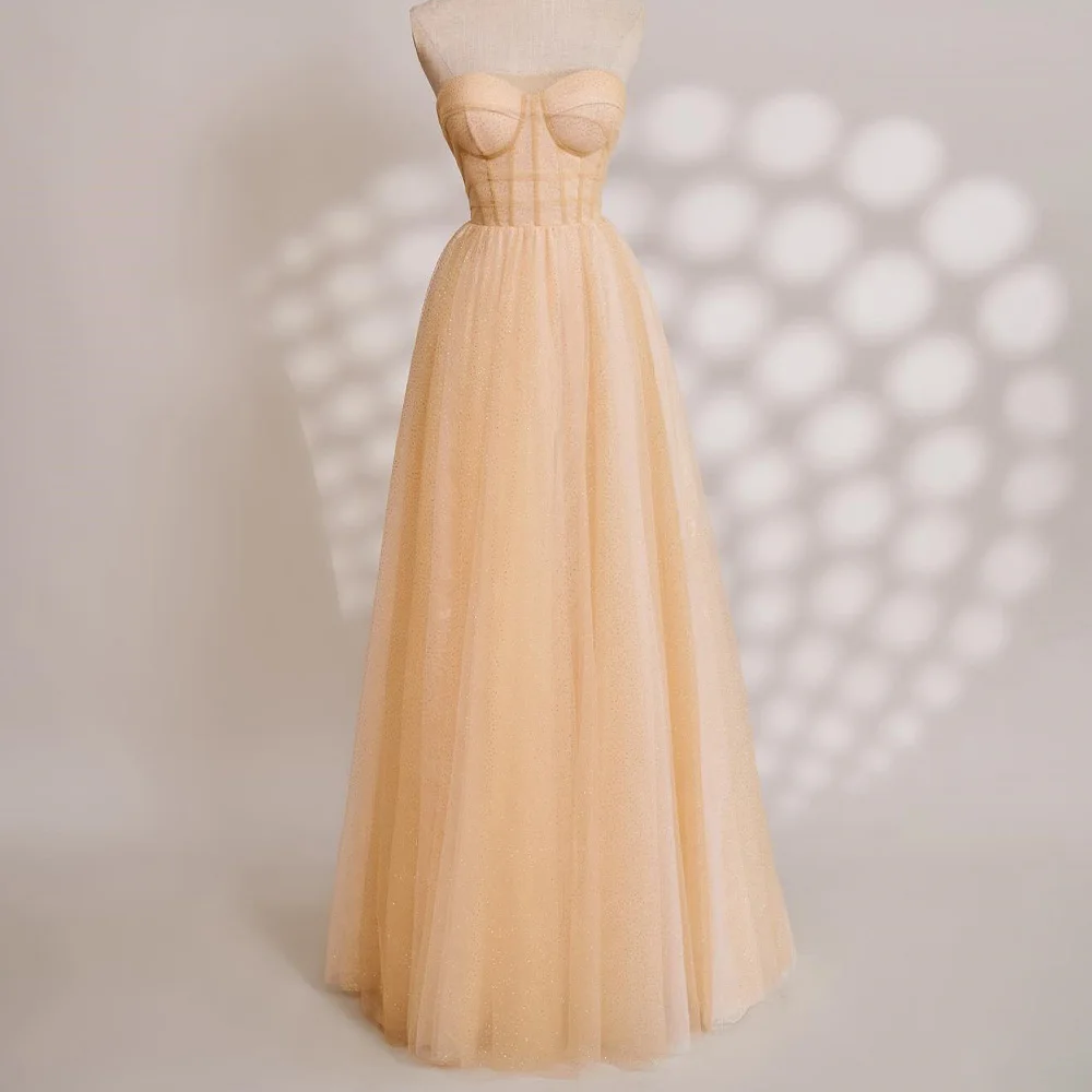 Robe de Soirée en Tulle Sans Bretelles Délicate, Longueur au Sol, Taille Personnalisée