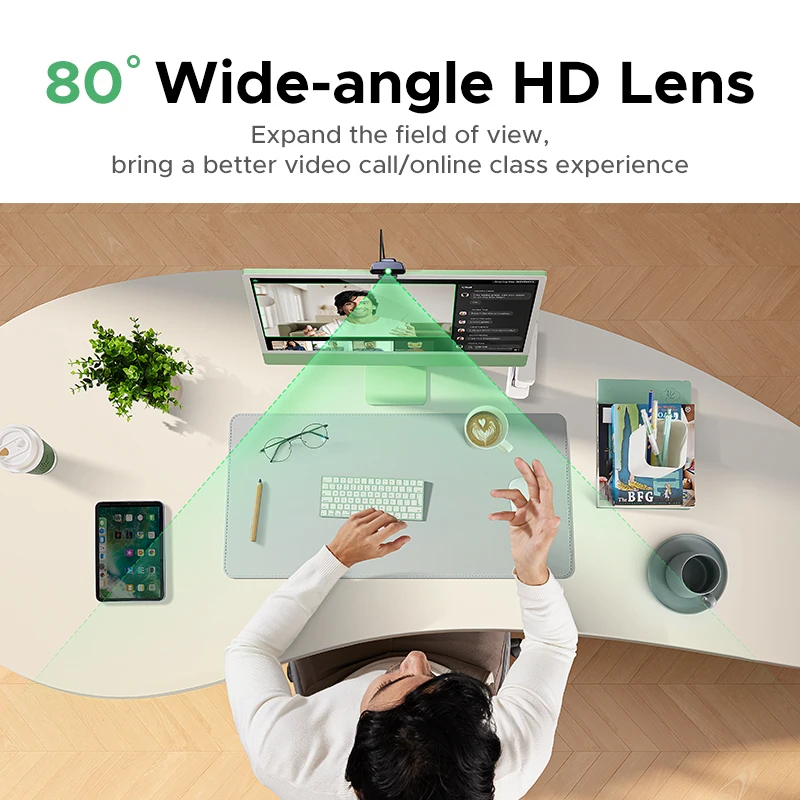 Веб-камера UGREEN 2K с микрофоном, веб-камера Full HD USB, автоматическая коррекция освещенности, видеовеб-камера для потоковой передачи