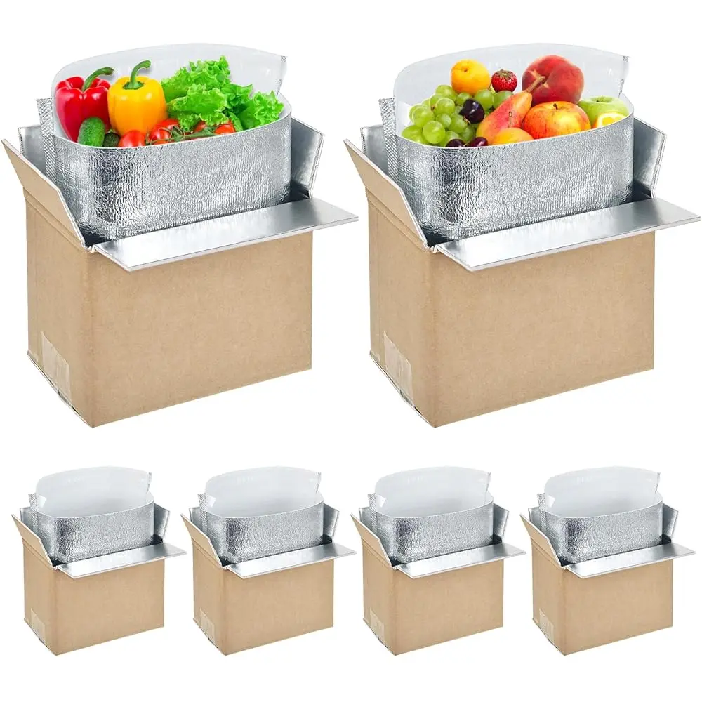

4 Pack Thermal Insulated Shipping Boxes for Fruits and Vegetables with Aluminum Foil Liner and Insulation Cold Pack Shipping