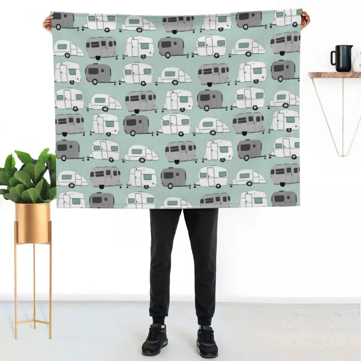 chromatic vintage caravan pattern Throw Blanket Flannels Sofa Throw For Decorative Sofa Plaid Furry Thin Blankets