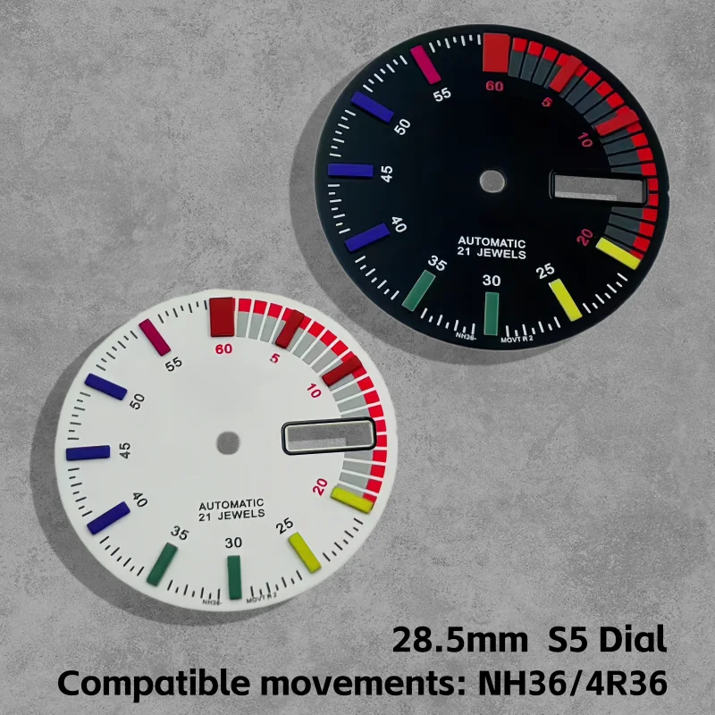 

Color Dial, 28.5mm for Japanese Movement NH36/4R36, Dual Date, High Quality Watch Dial Modification Accessories,