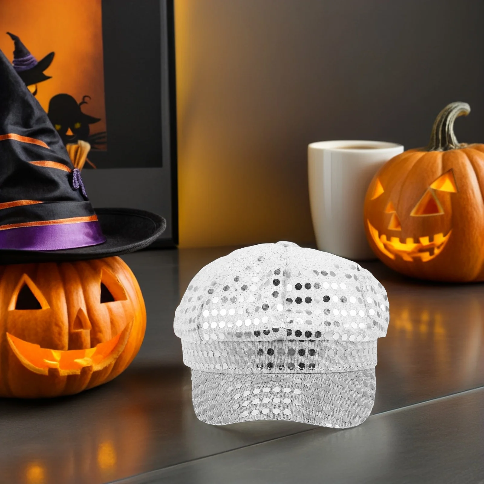 Скульптура диско-шляпы с блестящими блестками, серебряная зеркальная отделка, ретро-кепка для вечеринки, сценического костюма, праздничного мероприятия