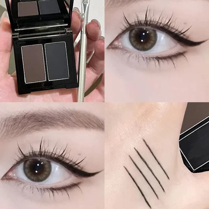 لوحة بودرة تحديد العيون غير اللامعة المقاومة للماء، بودرة حواجب مزدوجة اللون، سريعة الجفاف، ناعمة، أسود وبني، ظلال عيون، مستحضرات تجميل