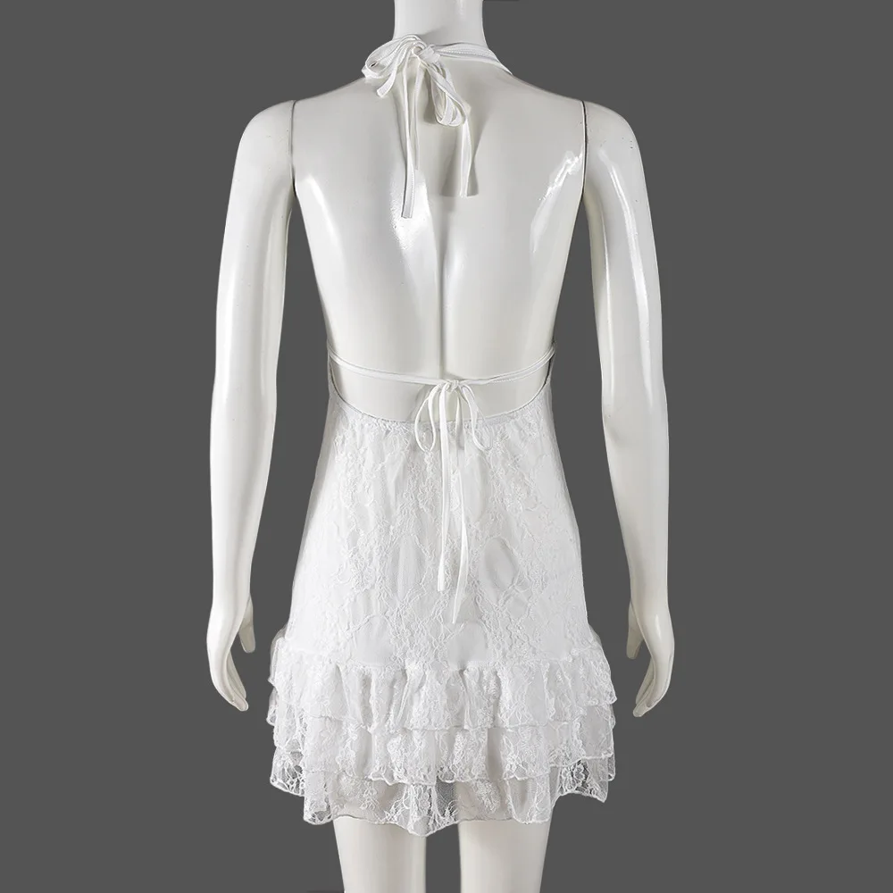 Vestidos para mulheres halter em camadas bolo vestido de baixo pescoço sexy sem costas meia-noite festa 2025 férias de verão bodycon saia curta y2k