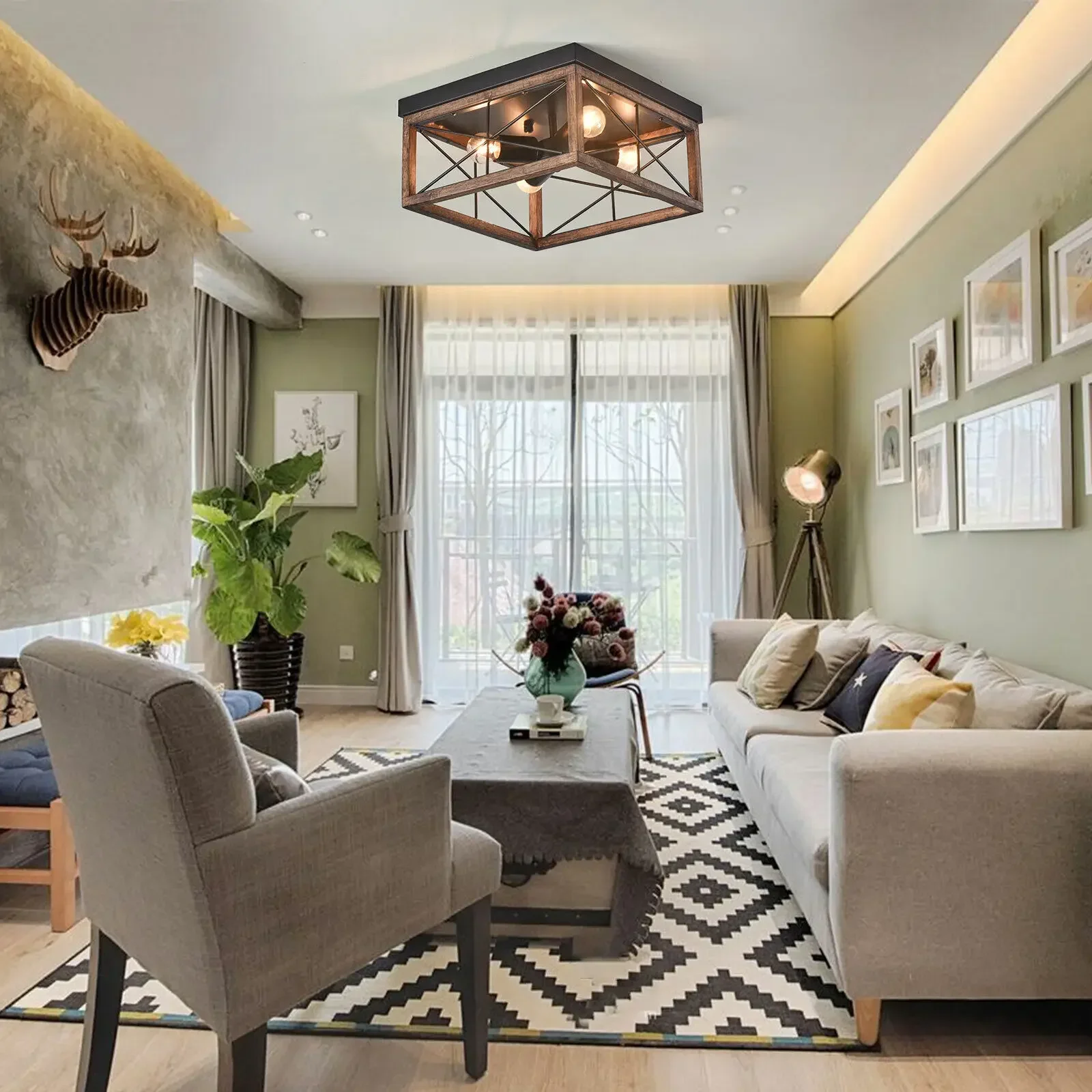مزرعة الثريا 4-Light قلادة تركيبات السقف الزجاج الظل المطبخ جزيرة مصباح الحديد الخشب الأسود لغرفة الطعام غرفة المعيشة #4