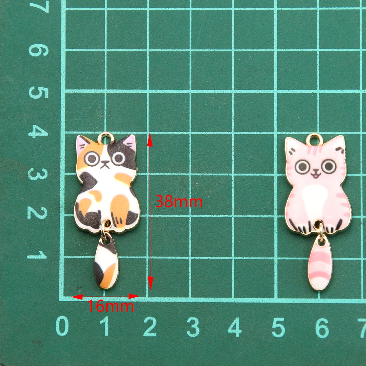 10Pcs 7 Color 16x38MM Alloy Metal Drop Oil Printing Cat Charm Animal Pendant For Enamel DIY Bracelet Necklace Jewelry Making