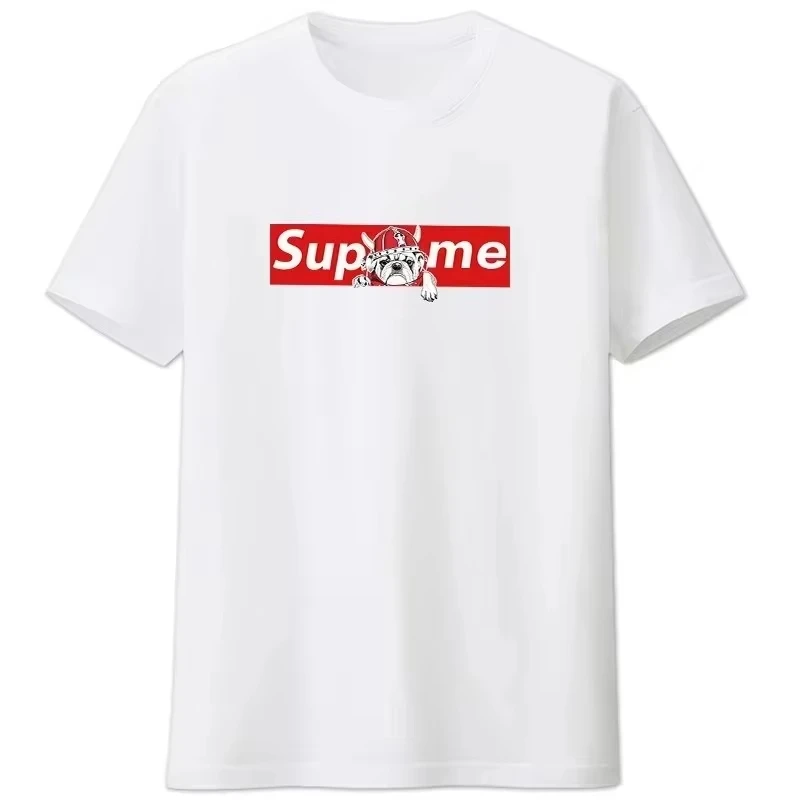 2026 New Parent‑Child Matching Unisex Oversized T‑Shirt Red Box Bulldog Dog Graphic Chest Front Print Black Streetwear Tops