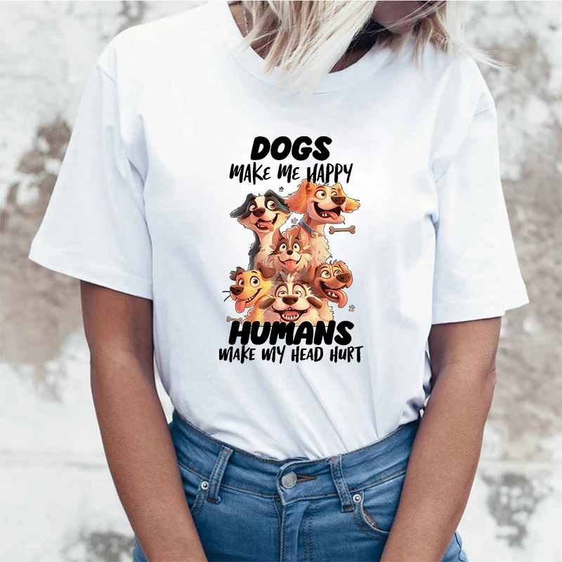 Dogs Make Me Happy Humans Printing T Shirt Unisex Casual Tops Harajuku Short Sleeve