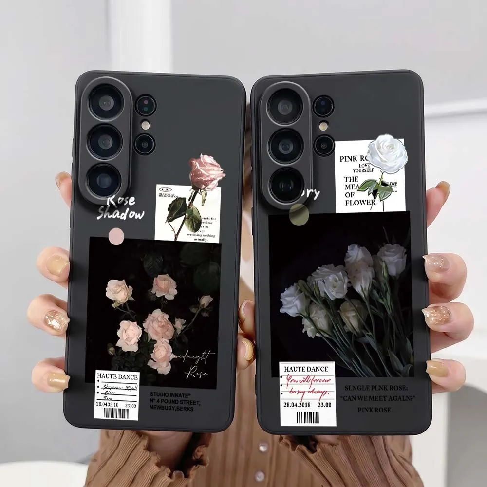 White Roses Bouquet For Samsung Galaxy S26 S25 S24 S23 S22 S21 S20 Pro Edge Ultra Plus FE 5G Black Cover Phone Case