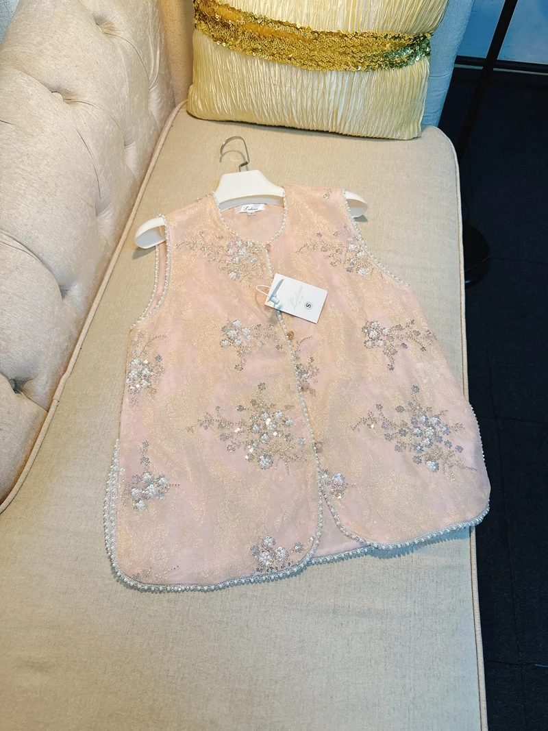 Ele المطرزة الأورجانزا سترة علوية باللون الوردي الفاتح الصينية Sle للنساء صيف 2025 وصول جديد ملابس غير رسمية قابلة للتنفس