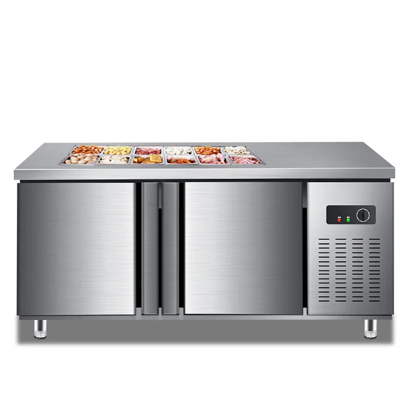 Commercial slotted salad table, fruit fishing refrigerated table, fresh-keeping table, horizontal freezer