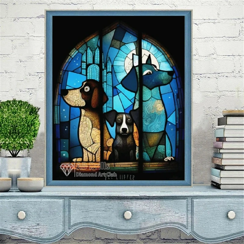 Stained Glass Dog AB Diamond Painting Embroidery Fantasy Cartoon Animal Cross Stitch Mosaic Pictures Handmade Home Decor Gift