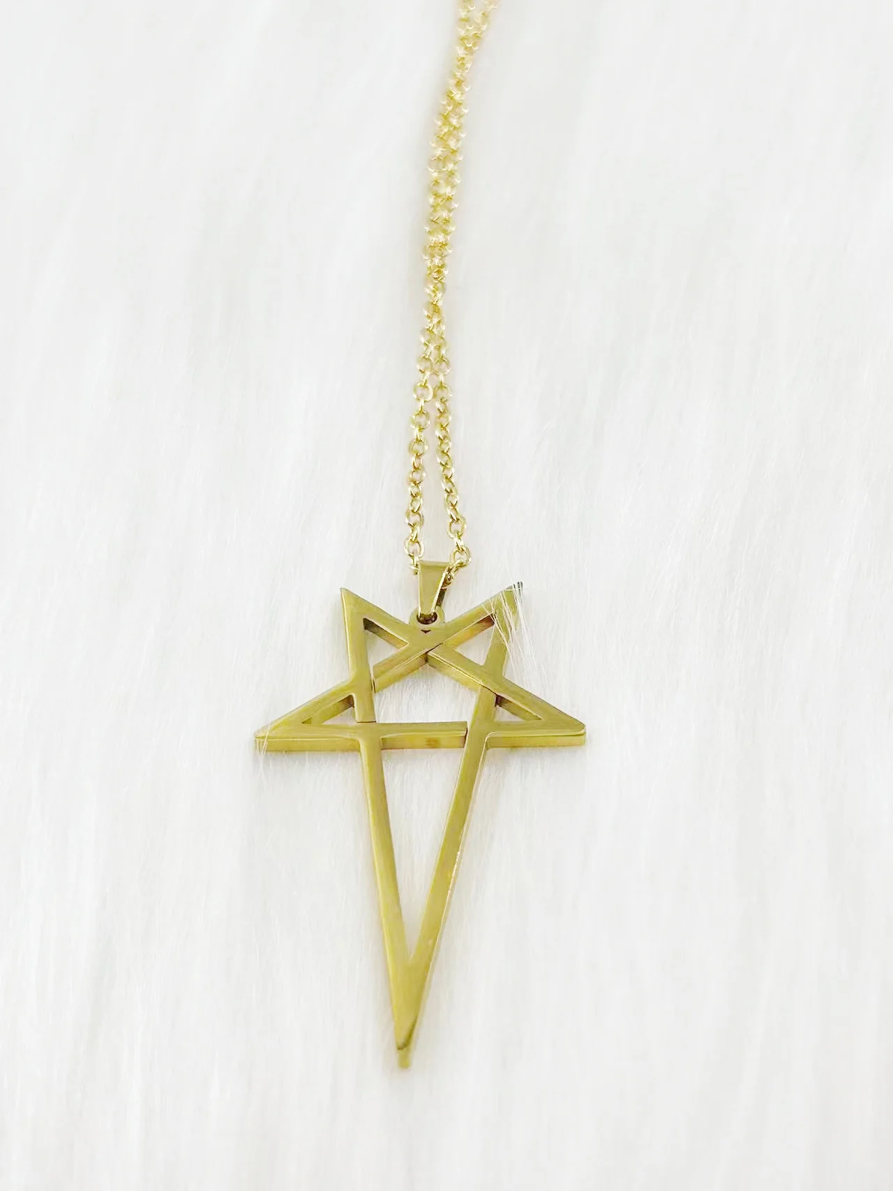WOUWU Inverted Pentacle Stainless Steel Necklace Gothic Pentagram Pendant Occult Amulet Witchcraft  Jewelry