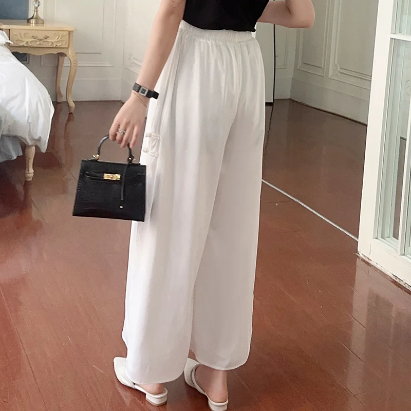 Vintage Women\'s Wide-Leg Pants High-Waisted Skirt Pants Loose Casual Straight-leg Pants Summer Chinese Style Women\'s Trousers
