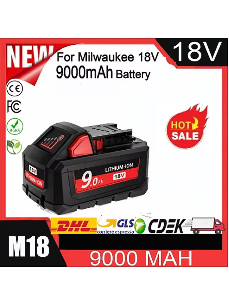 Akumulator Milwaukee M18 18V 6.0AH 9.0Ah 12.0AH, zamiennik do narzędzi Milwaukee M18B5 XC 48-11-2402 48-11-2411 2604-22 — 2
