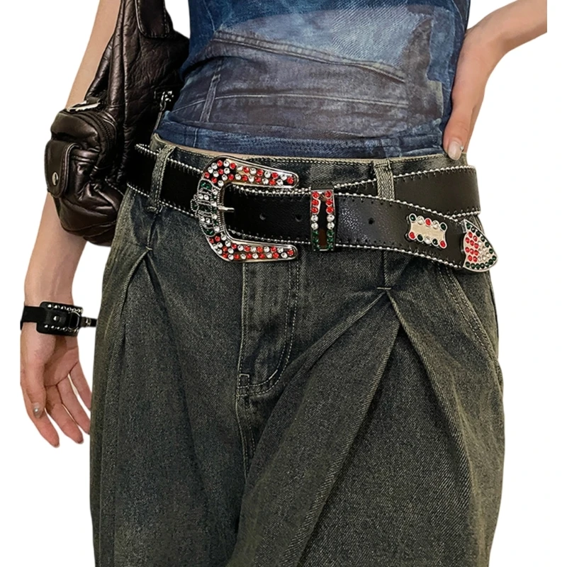 Blingbling Waist Belt Jean Belt Glinting Buckle with Encrusted Rhinestones