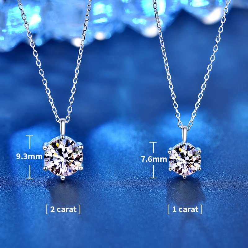 URLOVER 2.0ct 8mm VVS1 D Color Moissanite Necklace 925 Soild Sterling Sliver Chain Fine Jewelry for Woman Wedding Engagement