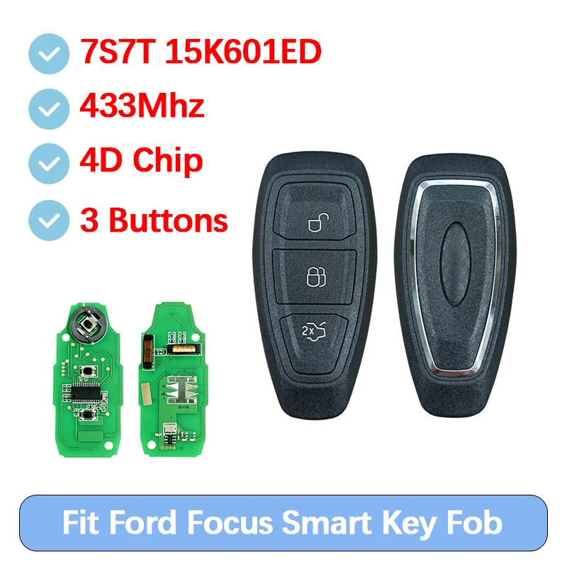 

CN018042 Послепродажный 3-кнопочный смарт-брелок без ключа с чипом 4D63 433 МГц 7S7T 15K601ED для Ford Focus Fiesta C-Max 2011-2019
