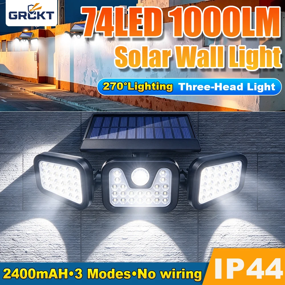 1000LM Solar Lamps Outdoor Waterproof Wall Lamps Solar Outdoor LED Spotlights 270° Wide- Angle Lighting Sunlight For Garden Yard