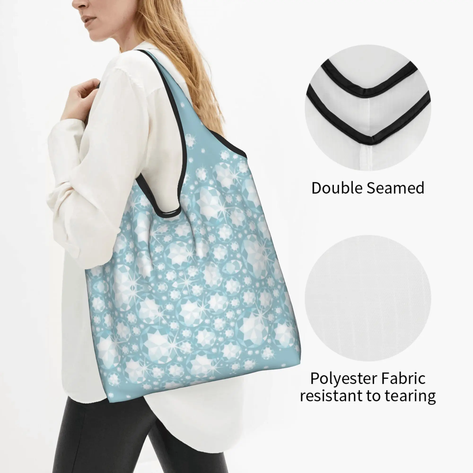 Funny Print Fashion Glitter Rhinestones Tote Shopping Bags Portable Shoulder Shopper Crystals Diamonds Handbag