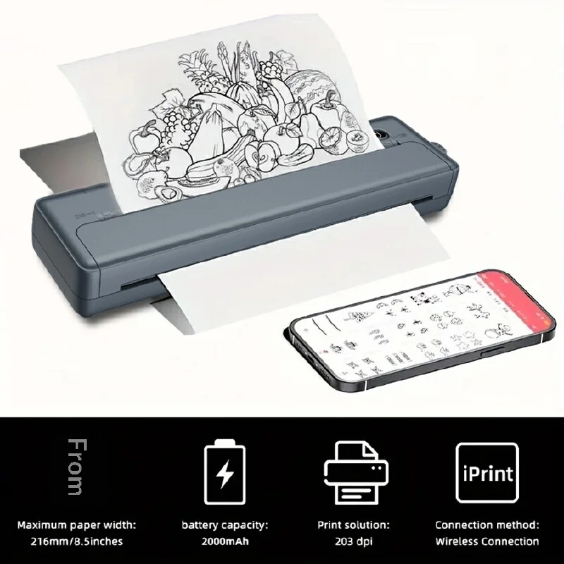A4 Mini Portable Thermal Printer Wireless Bluetooth Usb For Office Home Compatible With Smartphones Tablets Laptops Multi System