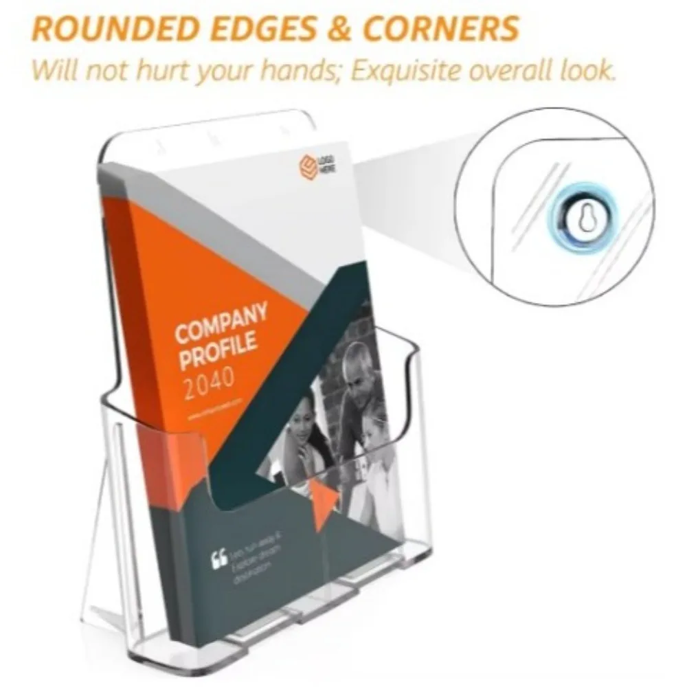 Durable A4 Size Brochure Holder Clear Plastic Filing Magazine Rack Slanted Back Non-slip Flyer Display Stand Locker