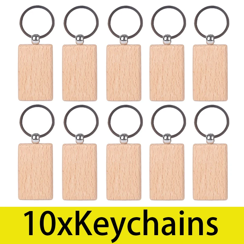 10Pcs Solid Wood Car Keychain Diy Blank Beech Wood Key Rings Wooden Keychains