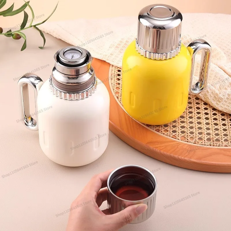 Suitable for stainless steel large capacity temperature display insulated teapot, household portable stew teapot
