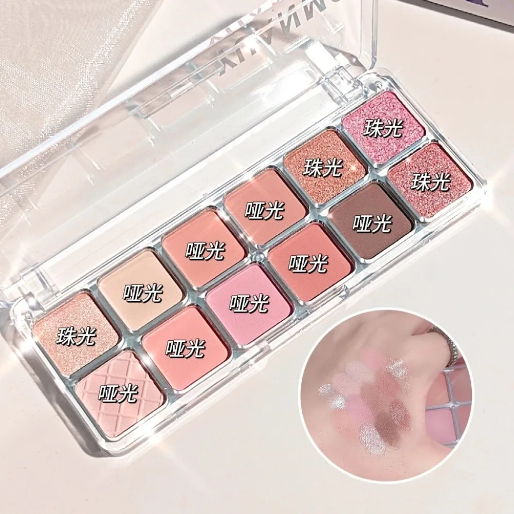 Palette di ombretti scintillanti a 12 colori Regalo di festa con glitter perlescenti per spettacoli teatrali Marrone Corallo Rosa Viola