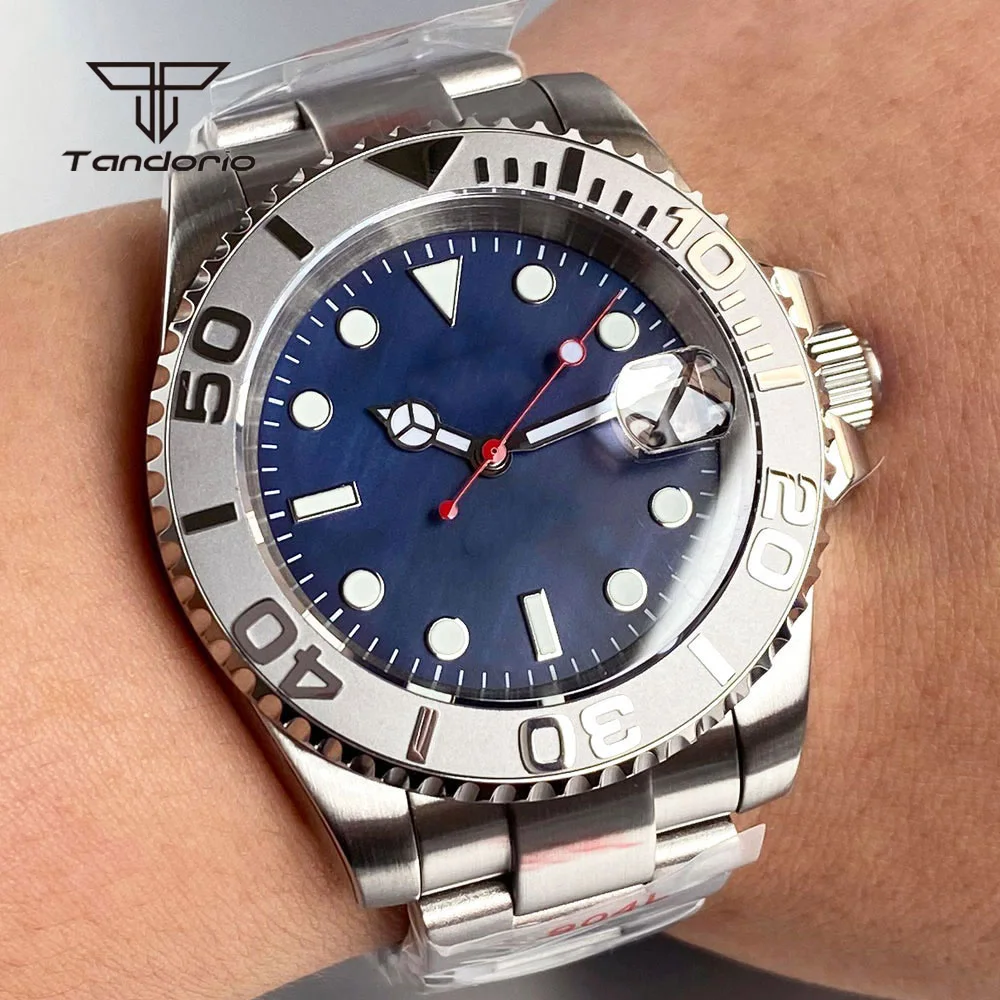 

Tandorio Sunburst Dial NH35 Механические сапфировые автоматические часы Дата Нержавеющая сталь 40 мм Мужские наручные часы Водонепроницаемые светящиеся