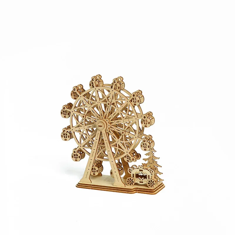 Rompecabezas para niños, modelo hecho a mano, rompecabezas de noria 3D de madera, juguetes educativos creativos, rompecabezas para niños adultos, regalos