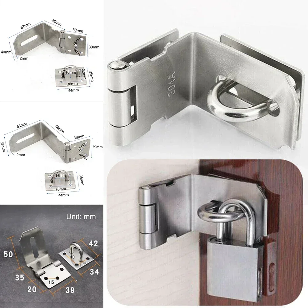 90 Degree Door Clasp Lock Stainless Steel Padlock Hasp Right Angle Shed Gate Latch Home Drawer Padlock Bolt Door Buckle Screws