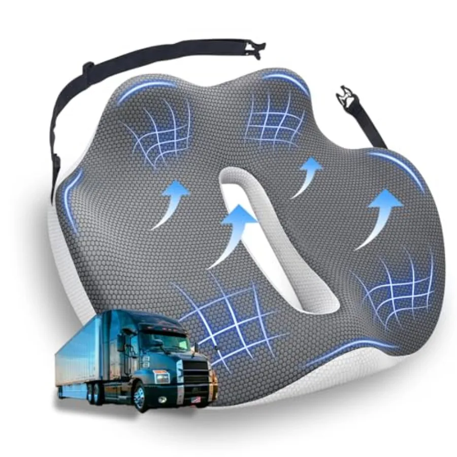 

Seat Cushion for Truck Driver Upgraded Cushion for Back Support and Pain Relief Memory Foam with Non-Slip Washable Cover Reliev