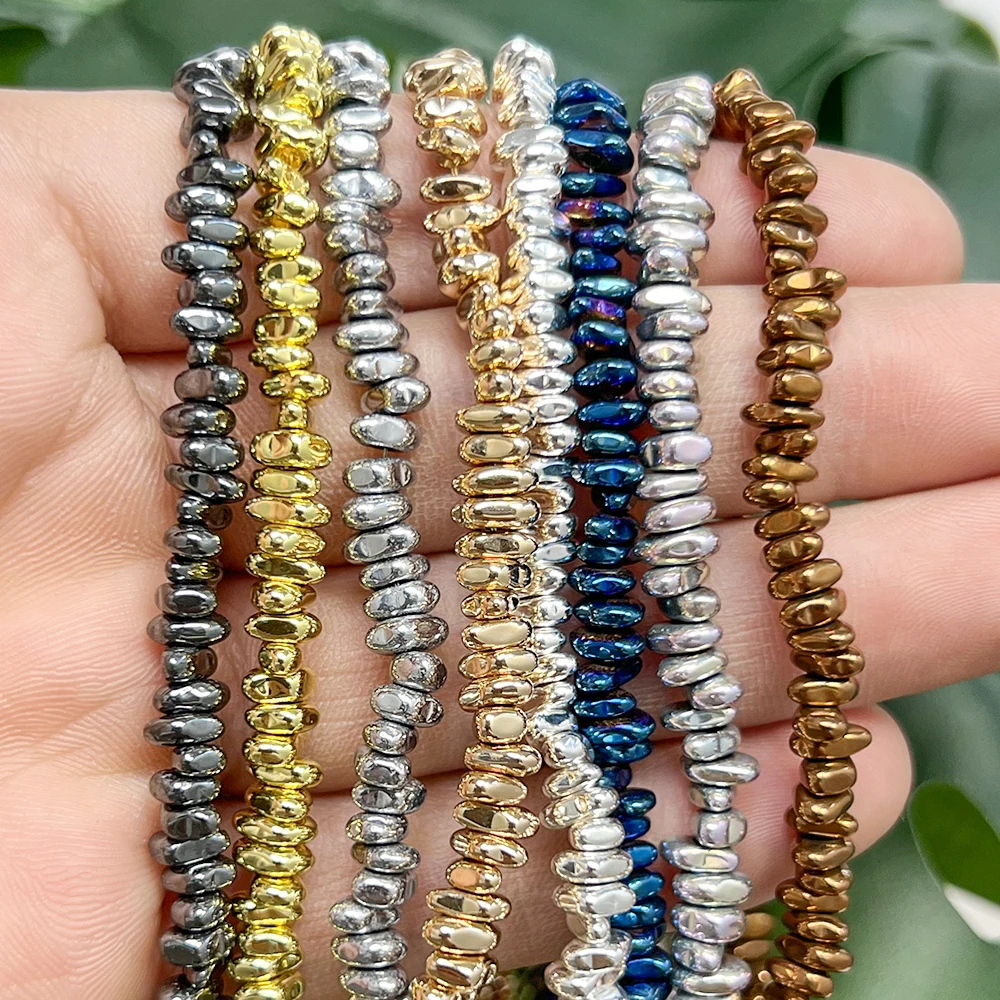 4x6mm Hematite Blue KC Golden Plated Natural Stone Beads Chips Beads Spacer Beads for Jewelry Making DIY Bracelet Necklace 15''